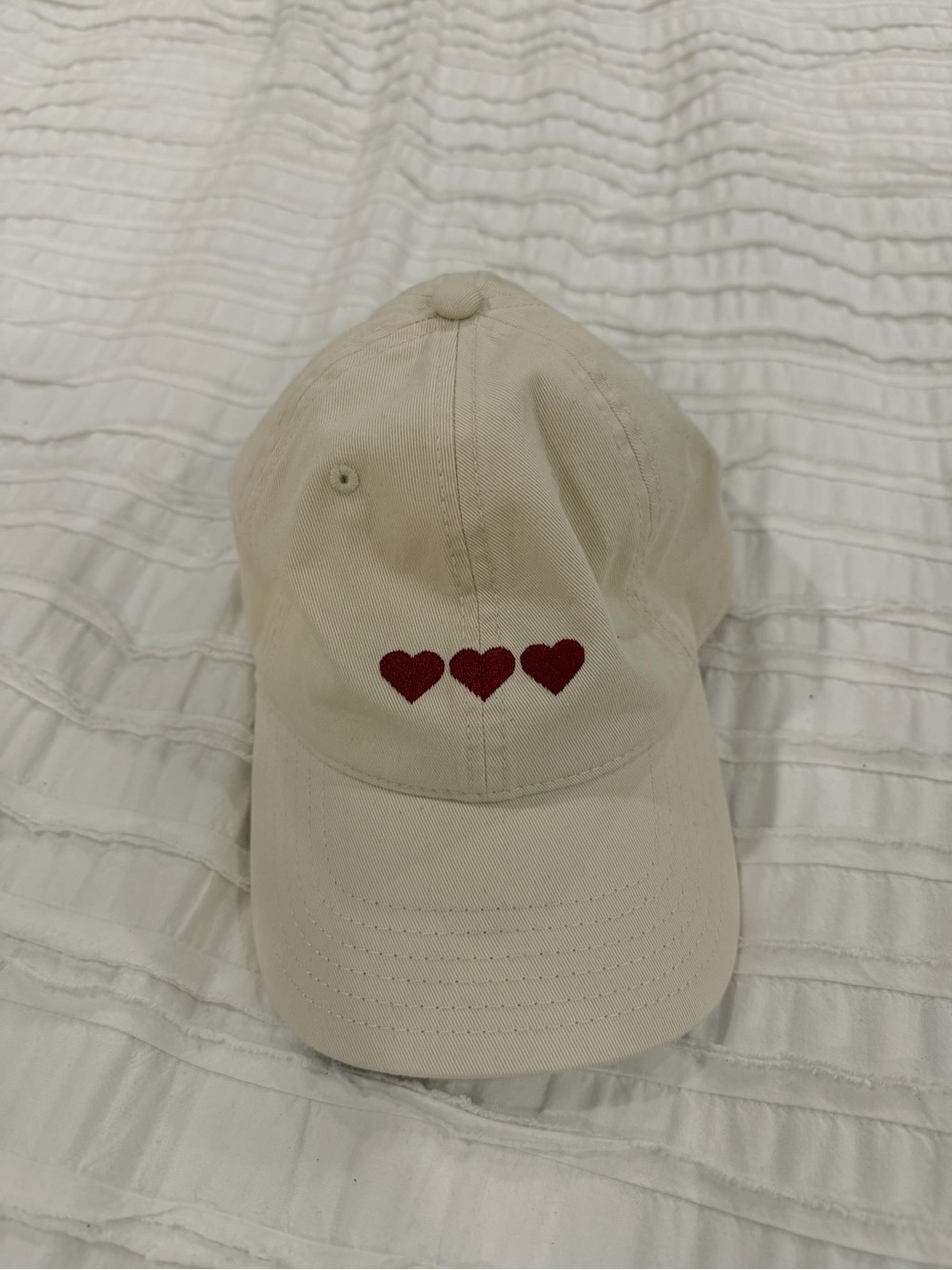 PacSun Cream Cap with Triple Red Heart Embroidery
